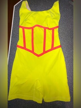 Jo & Jax Neon Yellow Kids Dance Unitard with Pink Trim Size Adult Small